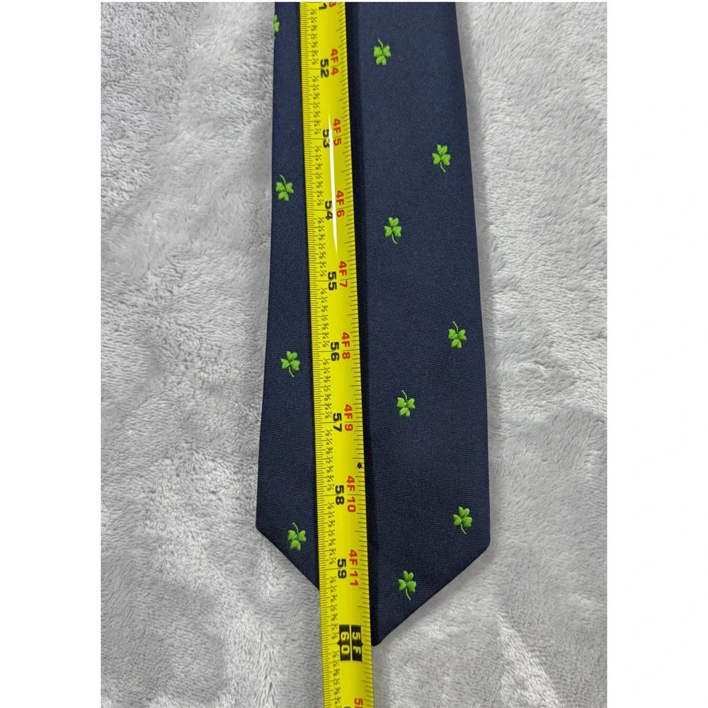 Conor Quin Vintage Shamrock Tie Mens Navy Green Irish Handmade Geometric Ireland